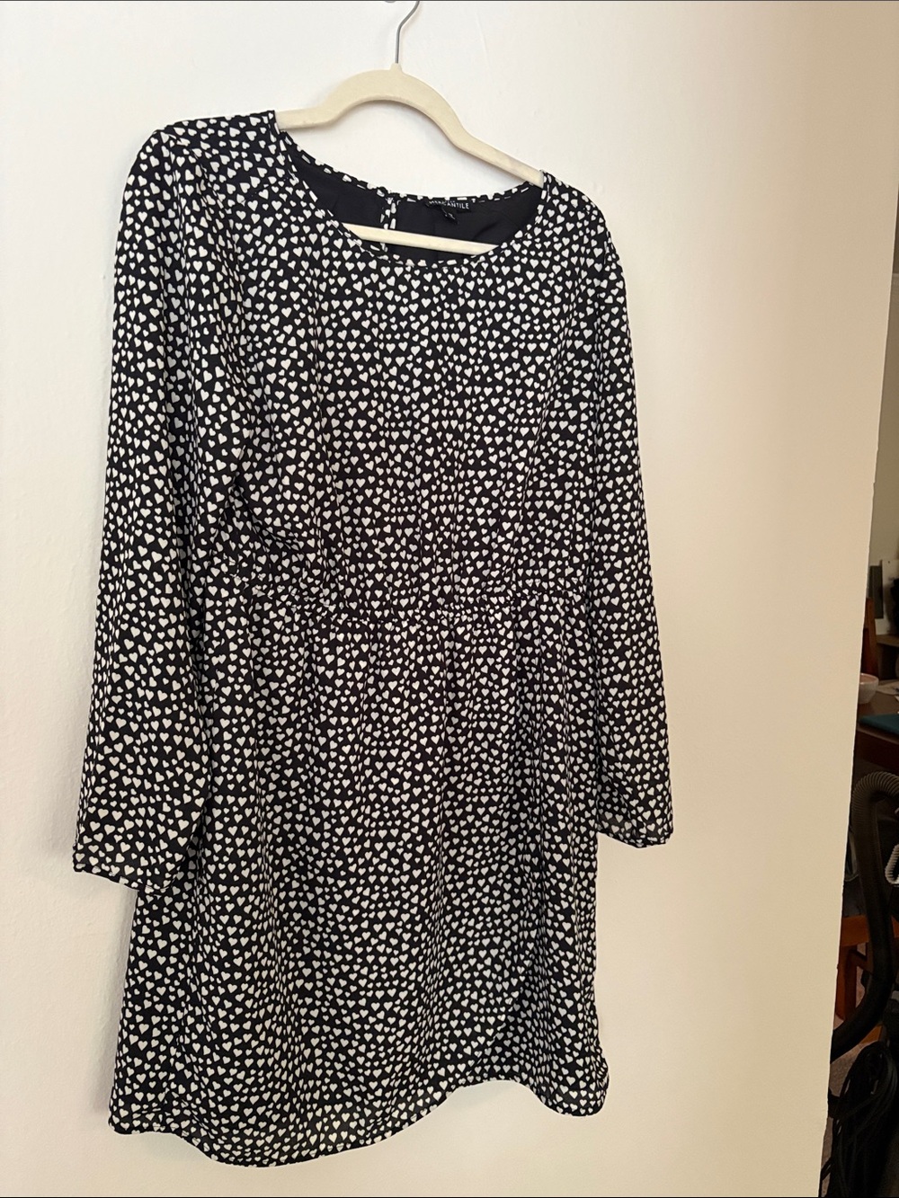 J CrewBlack and White Heart Print Long Sleeve Dress